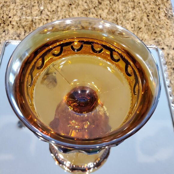 Vintage Indiana Amber Carnival Glass Kings Crown Thumbprint Compote/Candy Bowl - Picture 2 of 3